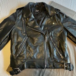 Women ZARA Leather Black Jacket